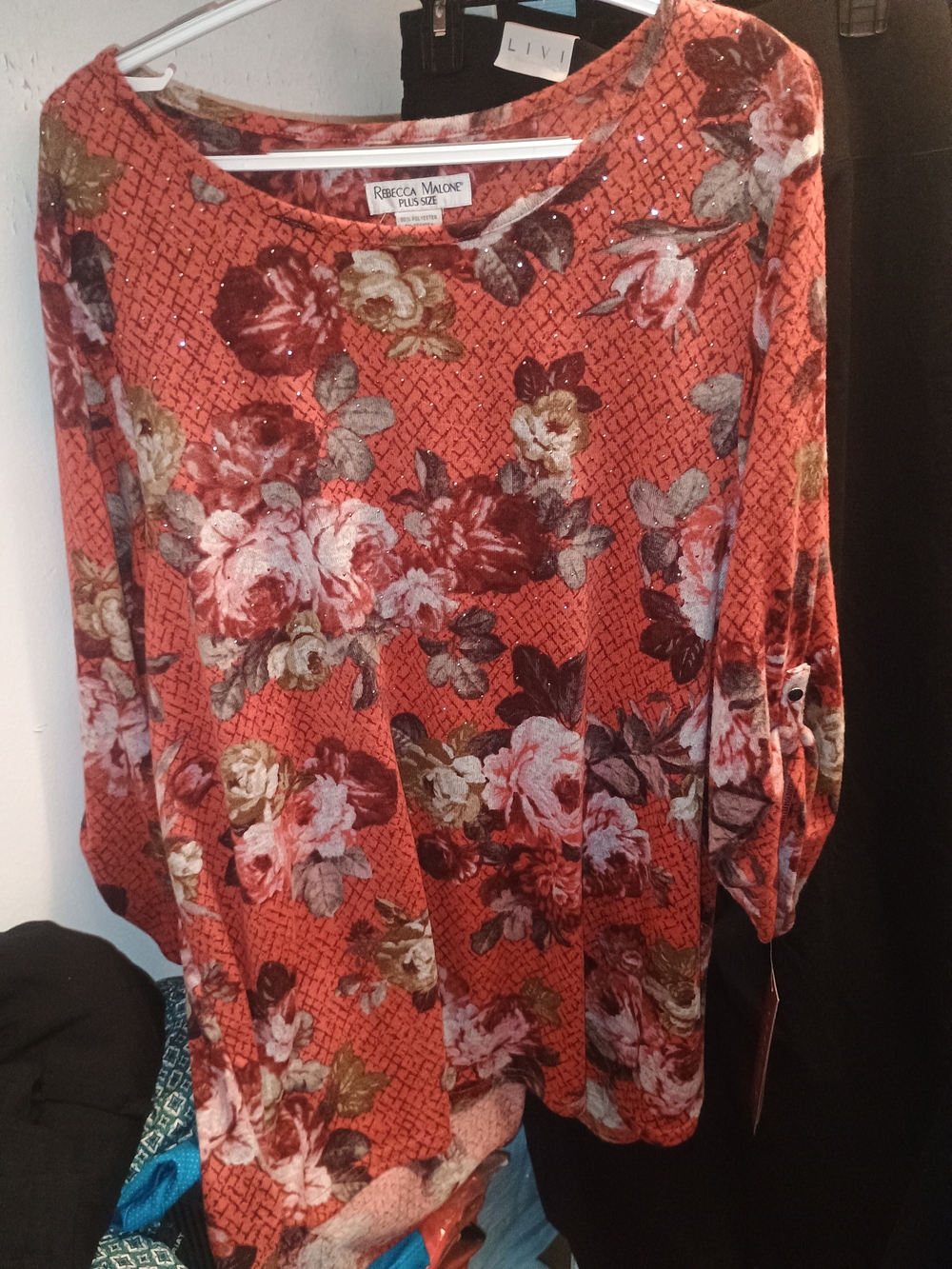 Rebecca Malone Rust Floral Button-Sleeve Tunic